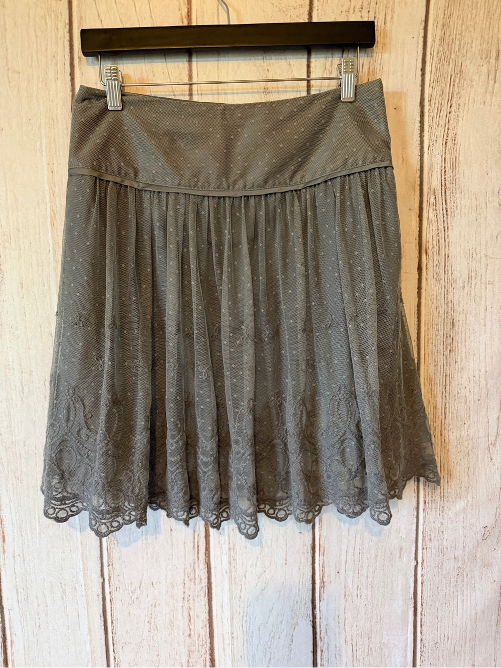 Promod Grey Tulle Polka Dot Lace Hem Mini Skirt